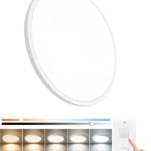 Vivensaa 20 Inch Dimmable LED Flush Mount Ceiling Light, 40W, 4350LM, 3000K/4000K/6000K CCT Selectable, White Round Flat Panel Low Profile Ceiling Fixture for Hallway, Kitchen, Bedroom, Laundry Room