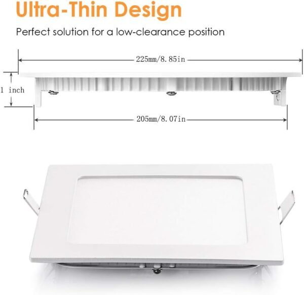 Vivensaa 8 Inch Ultra-Thin Square Recessed Lighting with Junction Box, 18W, 6000K White, Low Profile Ceiling Light Kit Downlight for Office, Commercial Lighting, Kitchen, Hallway