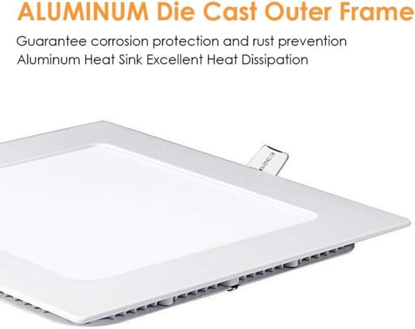 Vivensaa 8 Inch Ultra-Thin Square Recessed Lighting with Junction Box, 18W, 6000K White, Low Profile Ceiling Light Kit Downlight for Office, Commercial Lighting, Kitchen, Hallway - Image 2