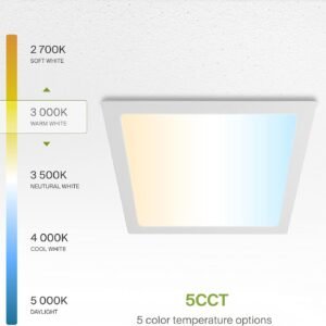 Vivensaa 4 Pack LED Square Recessed Lighting 12 Inch, 5CCT 2700K/3000K/3500K/4000K/5000K, Ultra-Thin Canless Dimmable Downlight, 24W (90W Eqv), CRI90+, Slim Panel Light with Junction Box, ETL & Energy Star, White