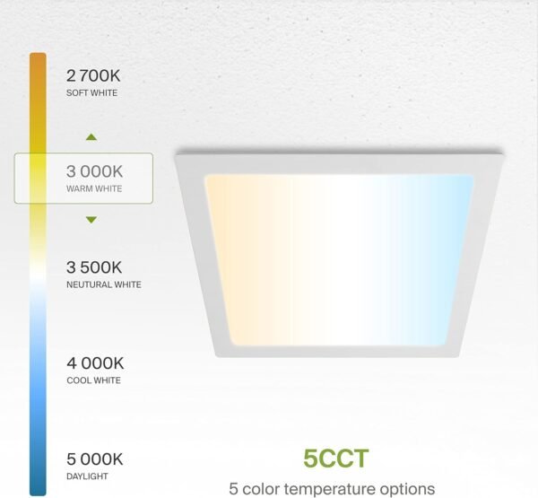 Vivensaa 4 Pack LED Square Recessed Lighting 12 Inch, 5CCT 2700K/3000K/3500K/4000K/5000K, Ultra-Thin Canless Dimmable Downlight, 24W (90W Eqv), CRI90+, Slim Panel Light with Junction Box, ETL & Energy Star, White