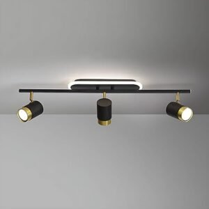 Vivensaa Modern 3-Light LED Ceiling Spotlight with Adjustable Heads | 3-Color Dimmable Cylindrical Ceiling Light for Living Room, Bedroom, Hallway, Office, Shop | Black & Gold | Pack of 1
