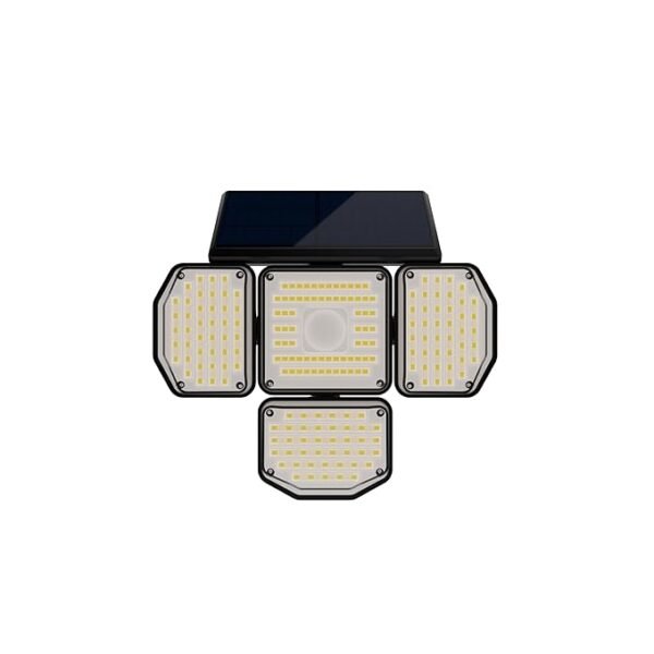 Vivensaa Eco Solar Security Light | 12Hr Runtime | 4 Movable Panels | Dual Color Warm + Cool White | Motion Sensor | IP64 Waterproof | Outdoor Solar Light for Garden, Home, Parking & Shops
