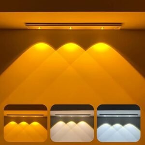 Vivensaa 40cm Motion Sensor Under Cabinet Light | Yellow LED | 1200mAh Rechargeable Battery | USB Dimmable Lamp | Wireless Stick-On for Kitchen, Closet, Wardrobe, Stairs (Pack of 1)